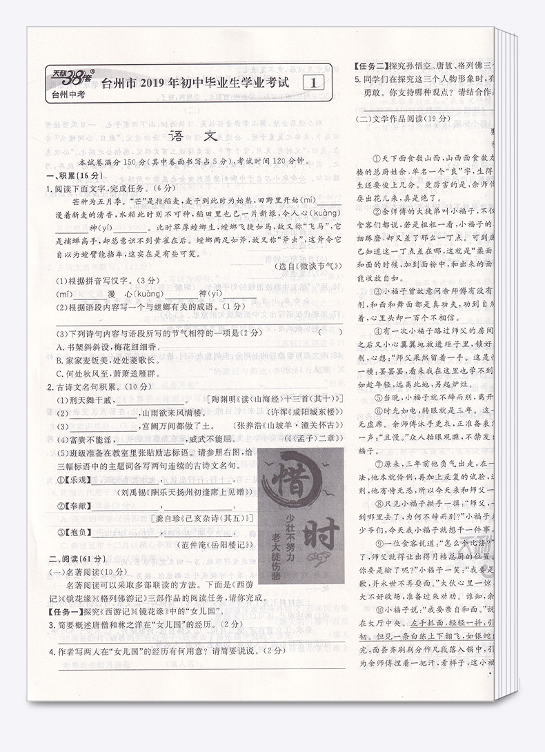 2020版 中考试题精选台州专版语文 天利38套浙江省模拟卷精粹 浙江必刷题初中初三九年级总复习资料测试卷预测卷真题汇编考试卷子