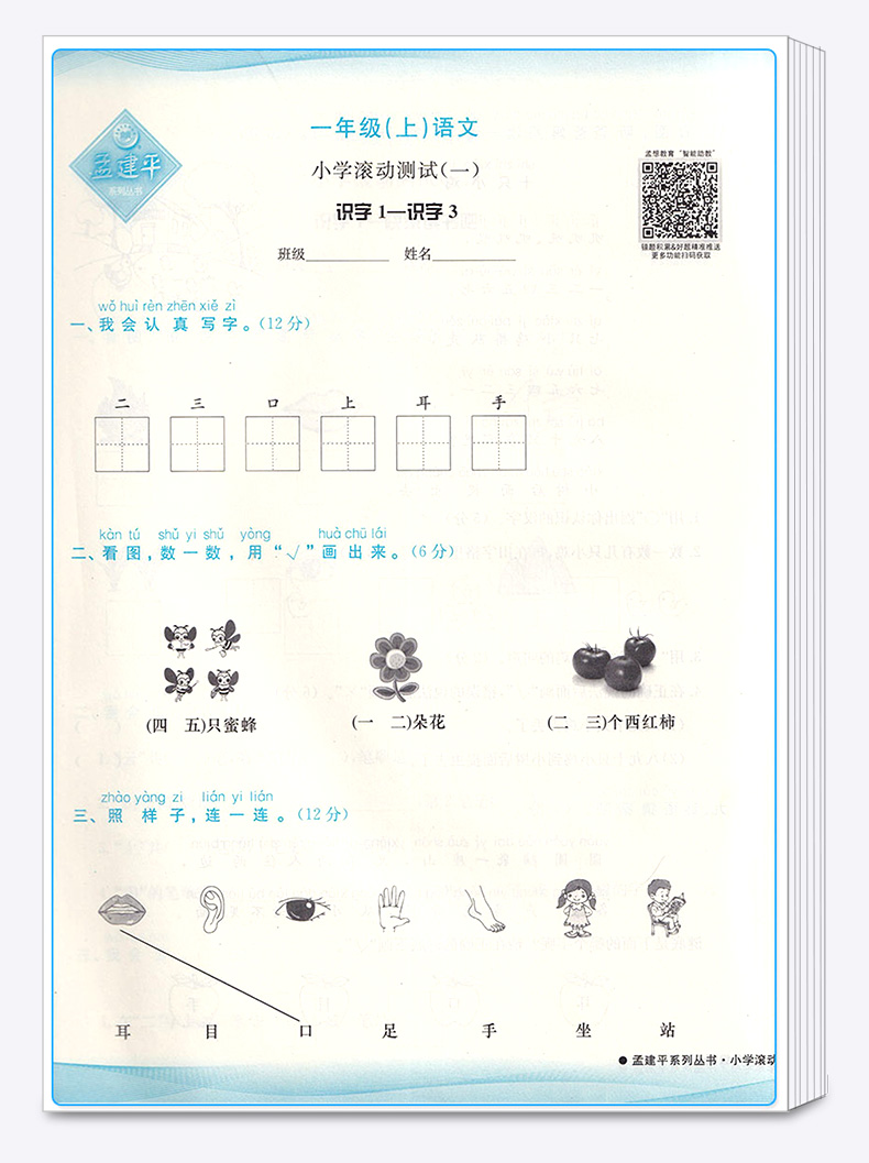 2020新版 孟建平 小学滚动测试语文数学一年级上册全套两本 人教版RJ 单元试卷 1年级上同步练习试卷训练作业本期末综合测试卷