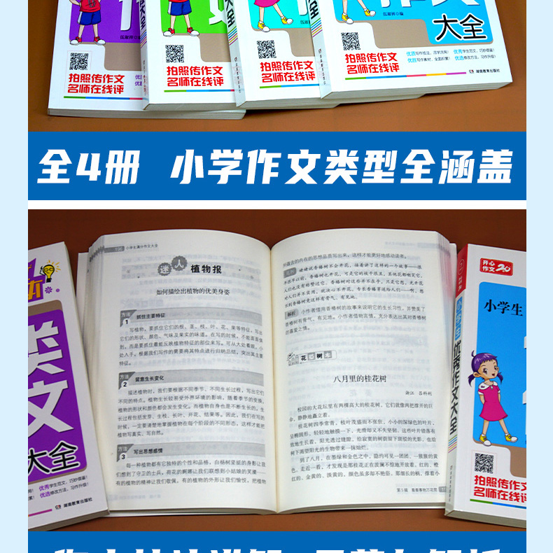 2020新版 开心教育 全优范本小学生作文大全4本全套 小学三3四4五5六6年级上册下册教材同步专项强化训练阅读写作辅导书