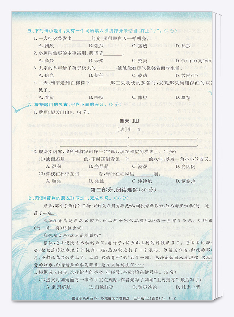 孟建平 小学三年级上册各地期末试卷精选语文人教版部编版 小学生3年级上试卷测试卷同步训练总复习考试卷单元卷子