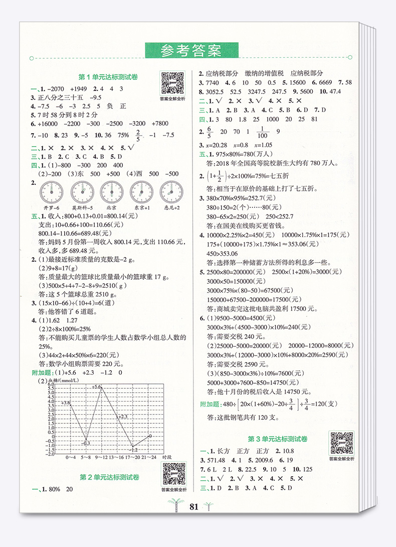 2020新版 小学学霸冲A卷数学六年级下册部编版人教版 pass绿卡 小学生6年级下教材同步练习试卷测试卷期末冲刺题卷子