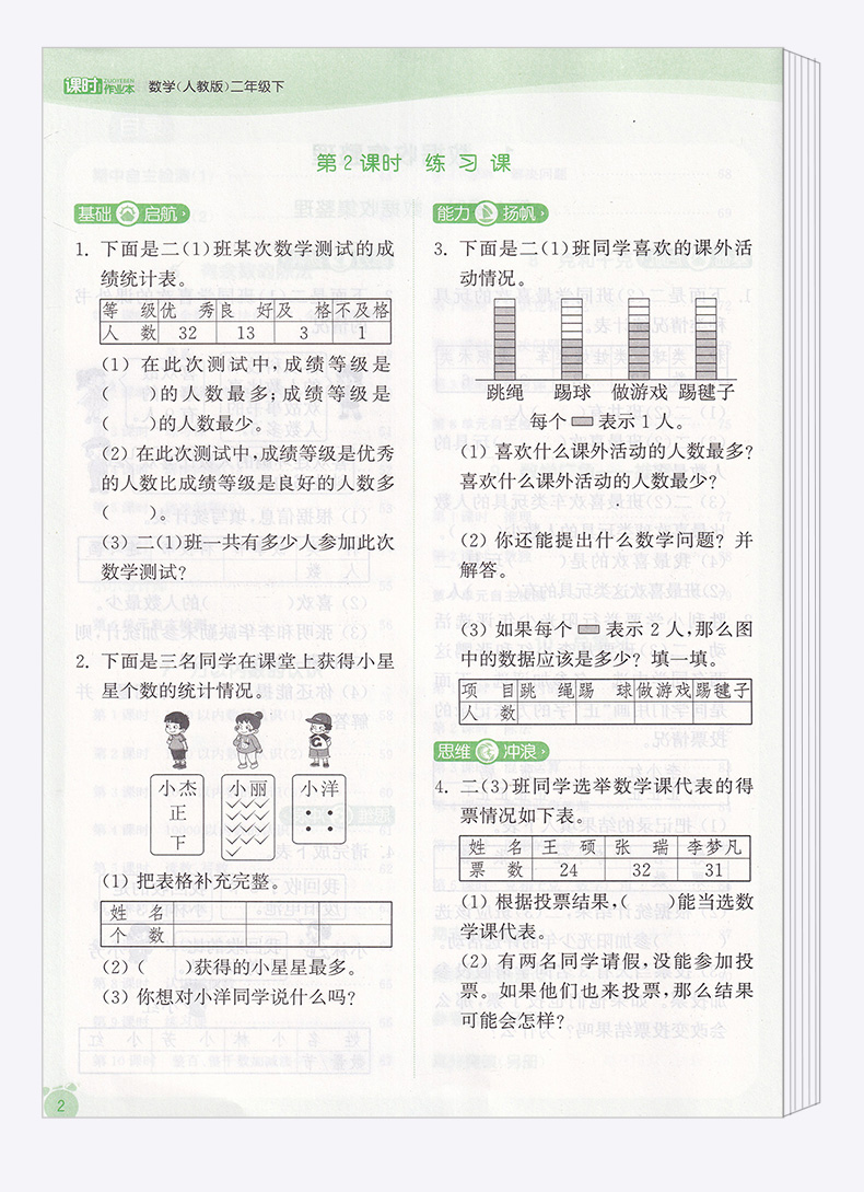 2020新版 通城学典课时作业本二年级下册数学人教版 小学2年级下数学同步训练教材作业本 一课一练单元模拟练习测试辅导书