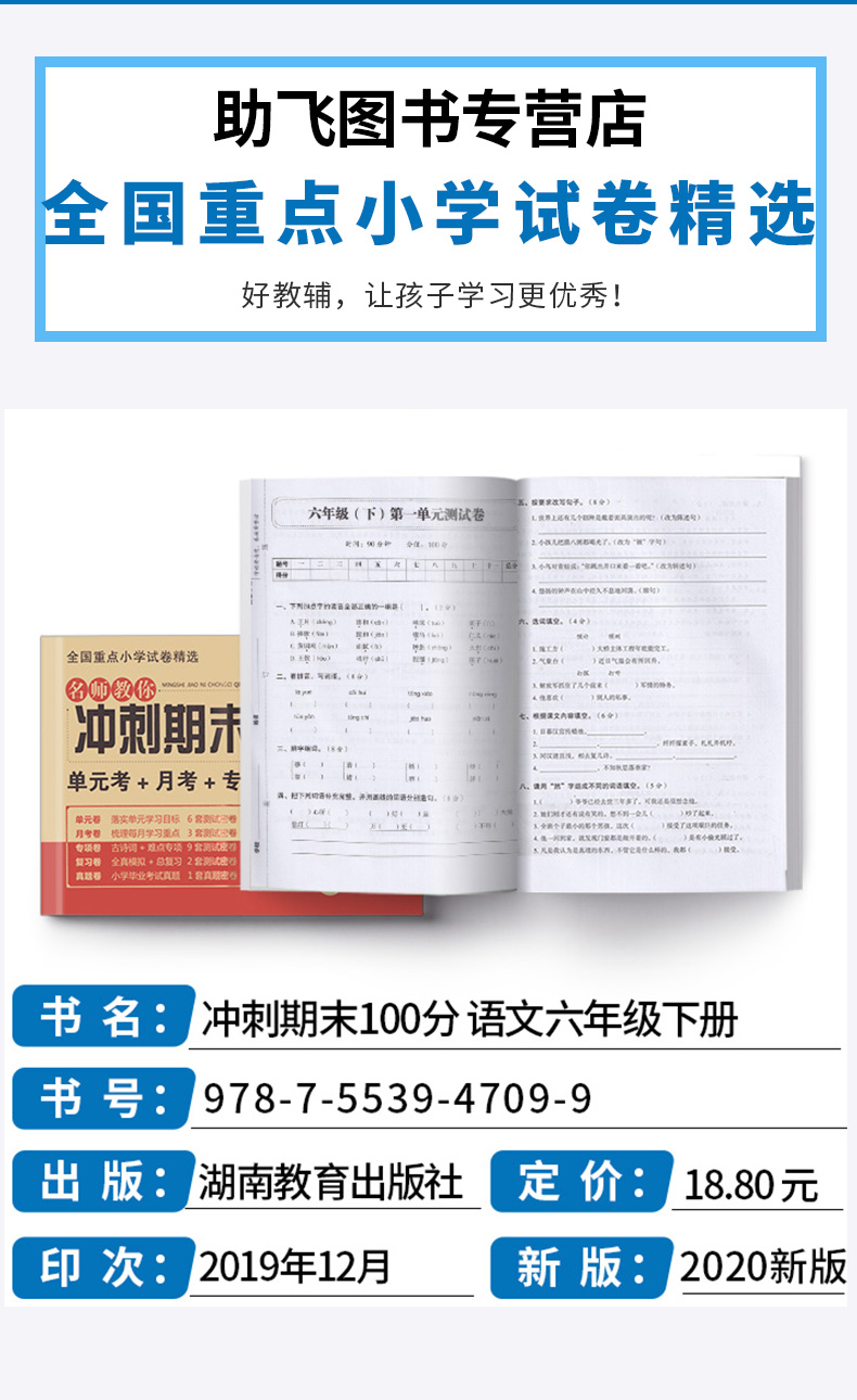 名师教你冲刺期末100分 六年级下册语文人教版部编版 小学生6年级下试卷单元同步训练测试卷模拟真题卷子