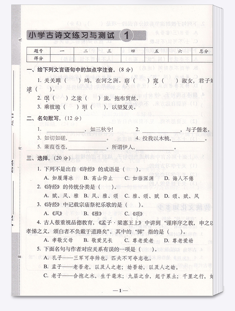 2020新版 期末冲刺100分完全试卷小学古诗文练习与测试提高卷 3-6年级适用 小学生三3四4五5六年级提高常考诗词知识卷子测试卷