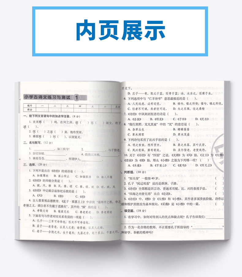 2020新版 期末冲刺100分完全试卷小学古诗文练习与测试提高卷 3-6年级适用 小学生三3四4五5六年级提高常考诗词知识卷子测试卷