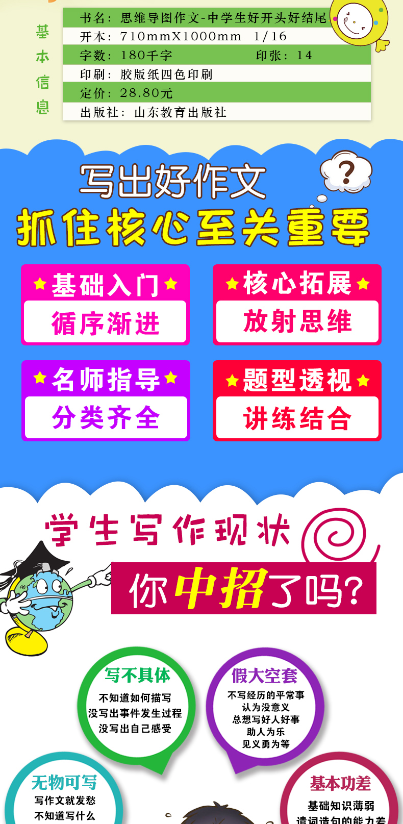 中学生思维导图作文法 中学生好开头好结尾初中写作技巧书籍初一初二初三获奖优秀中考作文书大全集好词好句好段作文辅导初中通用