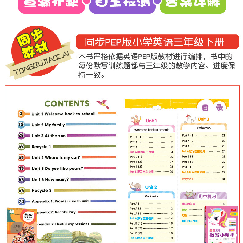 2020全彩版 小学英语默写小帮手三年级下/3年级下 PEP版同步人教版小学英语书英语同步课时作业每日一练重难点辅导周周练开心教育
