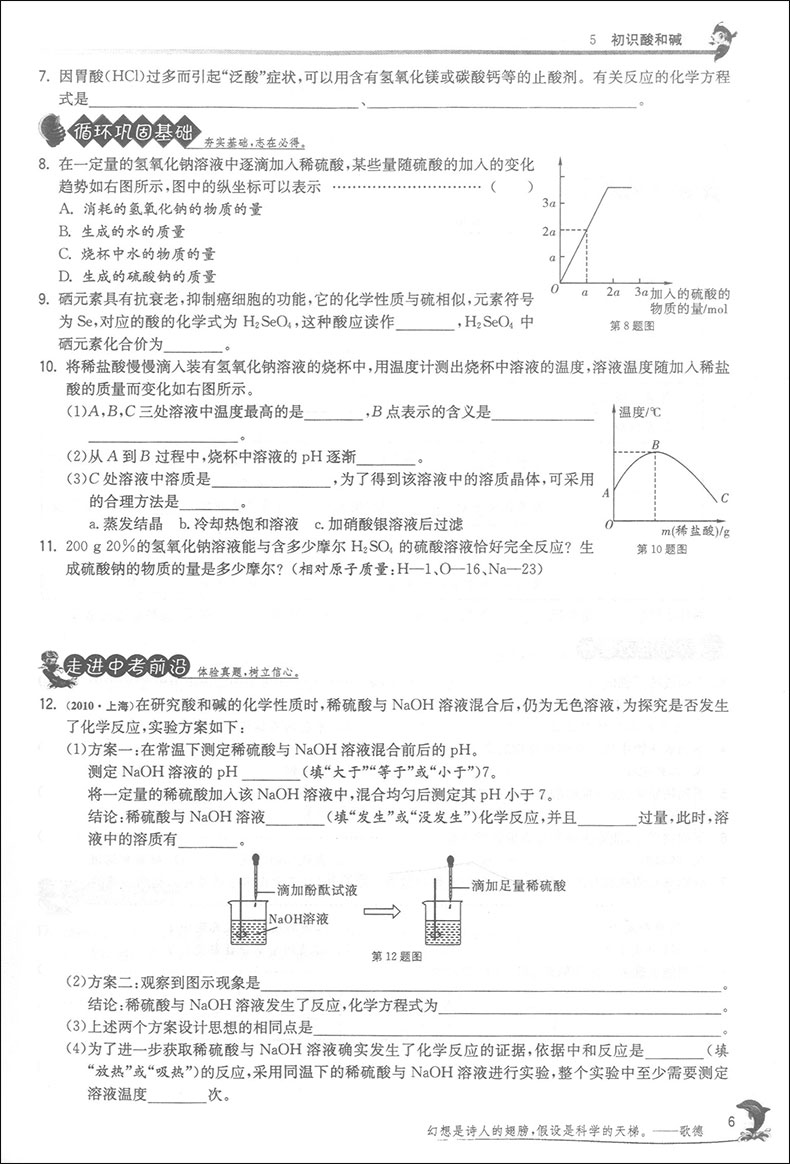 2020版 现货 实验班提优训练 化学 9年级下/九年级下册 SHJY中学教辅资料辅导初中同步课时作业练习册九下 含答案 春雨教育