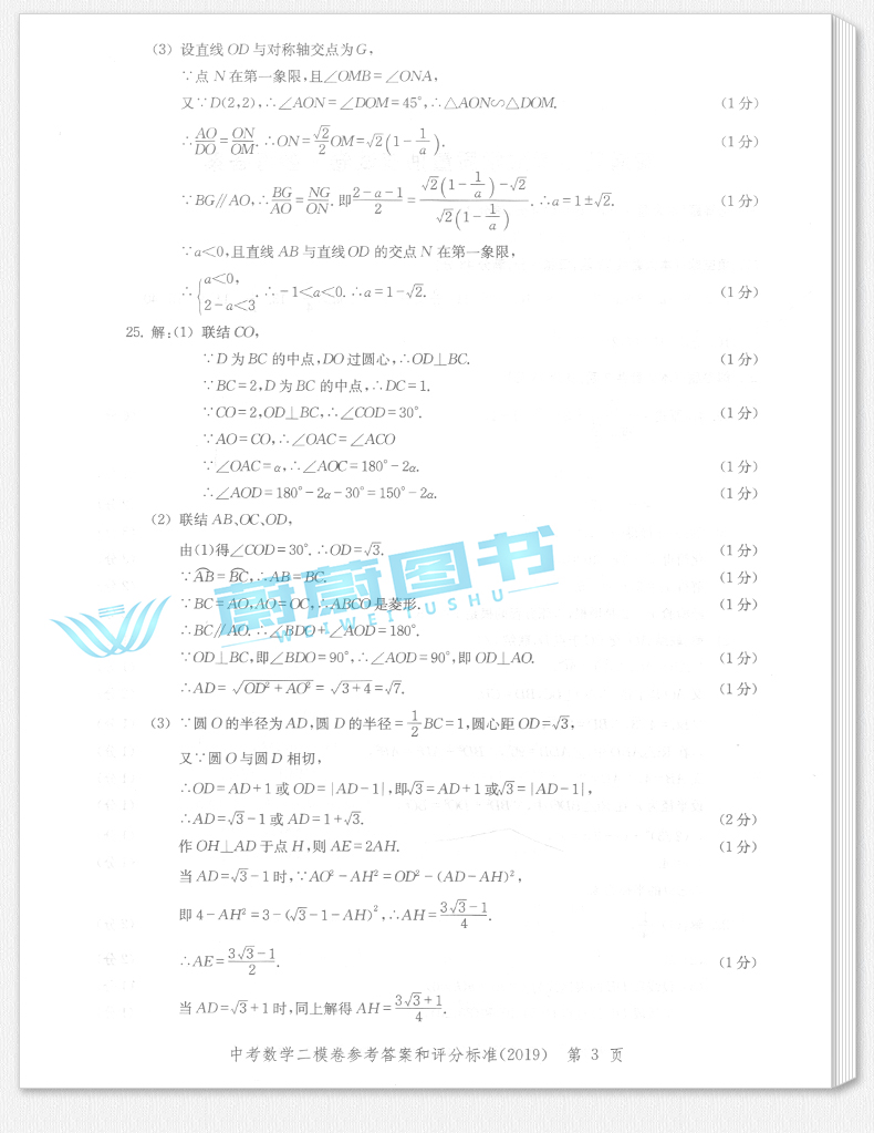 正版现货 2019版走向成功 中考数学 二模卷 参考答案 2019上海中考二模卷 上海市各区县中考考前质量抽查试卷精编