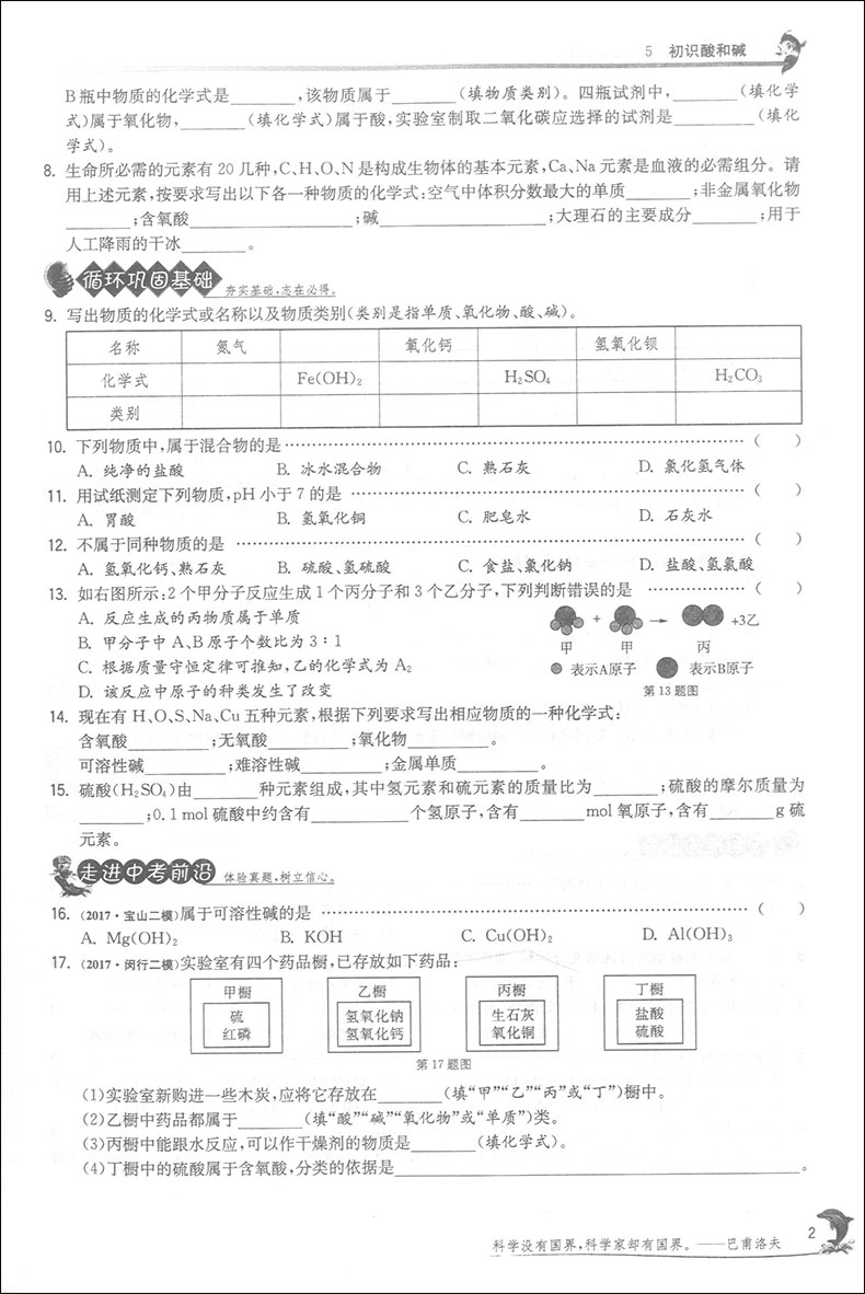 2020版 现货 实验班提优训练 化学 9年级下/九年级下册 SHJY中学教辅资料辅导初中同步课时作业练习册九下 含答案 春雨教育