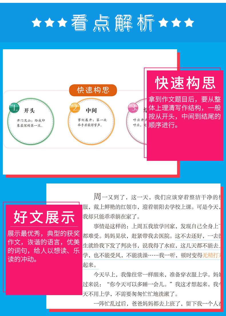 小学生作文大全4册 想象抒情话题叙事作文三年级作文书小学生分类作文素材作文起步3-6年级作文提升辅导