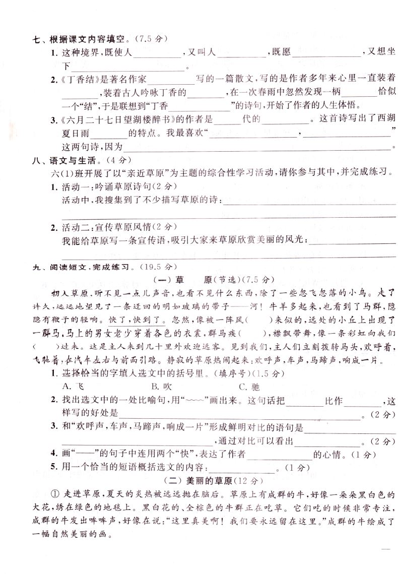 2020版亮点给力同步跟踪全程检测六年级试卷测试卷全套上册语文人教数学苏教英语译林6上单元期中及各地期末试卷精选练习册大试卷