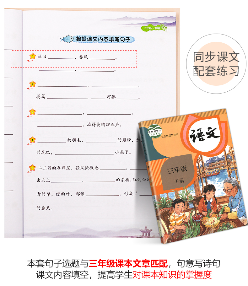 汉之简/三年级下册语文句子训练同步专项训练人教版 小学3年级下句子专项同步训练读拼音写句子专项训练组词造句天天练