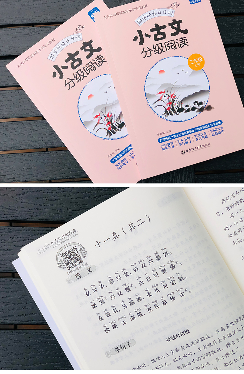 小古文分级阅读读物 二年级上册+下册华东理工大学出版社陈金铭主编国学经典日日诵[赠送朗诵音频]二年级小学生古文专项训练大全