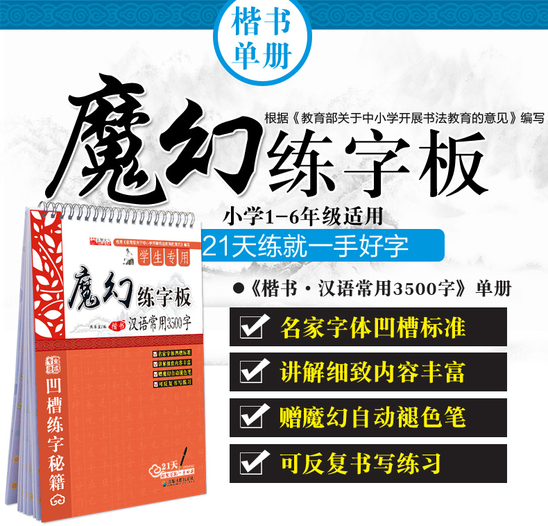 学生专用练字板 汉语常用3500字 凹槽字帖 中小学生书法练字字帖课外练字帖21天练字本 钢笔字帖