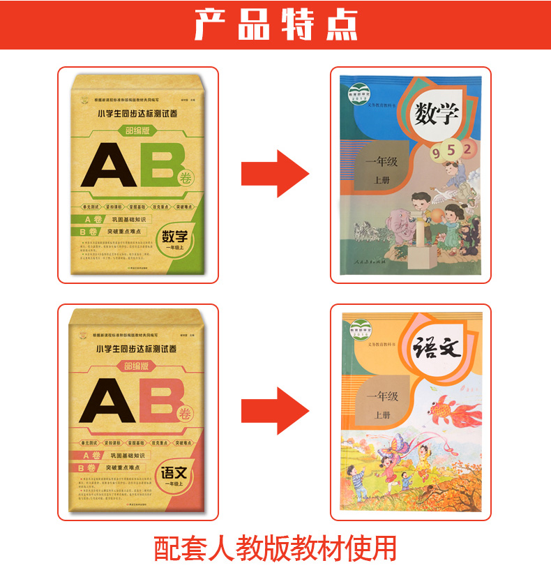 全2册小学生一年级上册同步达标测试卷AB卷小学生1年级上同步课本单元测试题达标卷期中期末考试模拟卷子语文数学书统编部编人教版