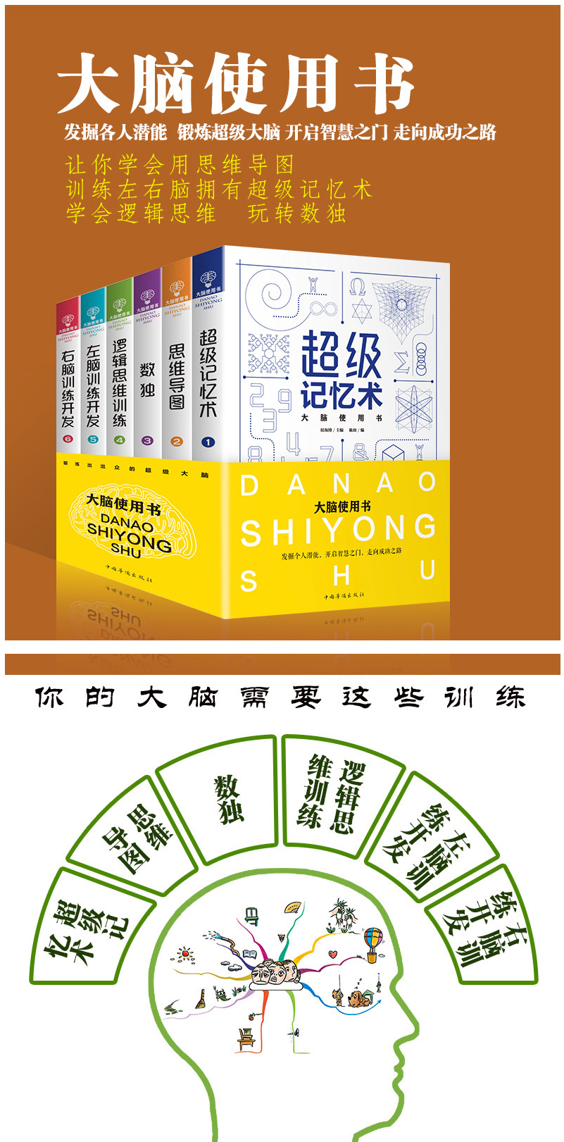 大脑使用书套装6册正版记忆力训练书华美最强大脑潜能数独思维导图逻辑训练左右脑开发记忆力游戏小学生书九宫格独数阶梯训练书籍