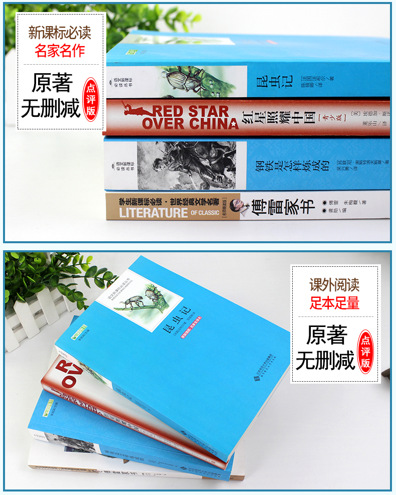 八年级指定课外阅读名著书籍4册 红星照耀中国昆虫记法布尔正版原著完整版 八年级必读 初中生必读经典书目初二上册下册语文全套C