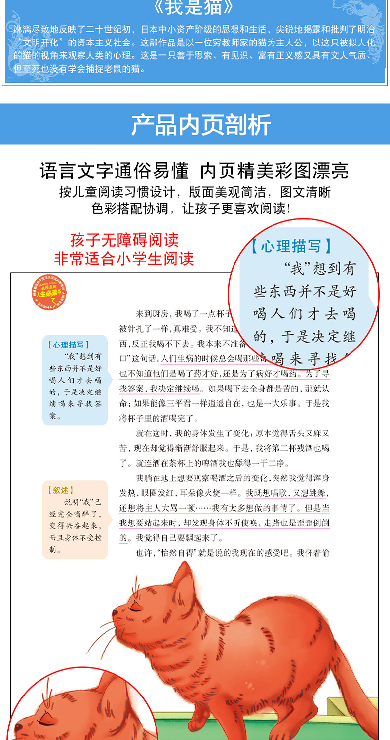 正版我是猫 夏目漱石三到四五六年级班主任推荐小学3年纪4-6年级必读的课外书适合8-10-11-12-13-15岁女孩读2018暑假 指定
