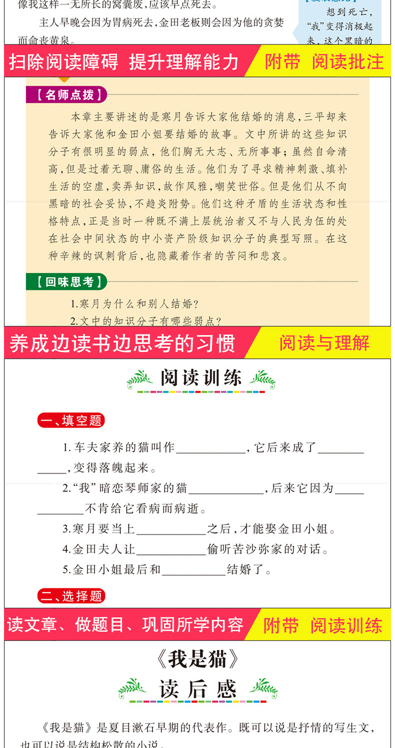 正版我是猫 夏目漱石三到四五六年级班主任推荐小学3年纪4-6年级必读的课外书适合8-10-11-12-13-15岁女孩读2018暑假 指定