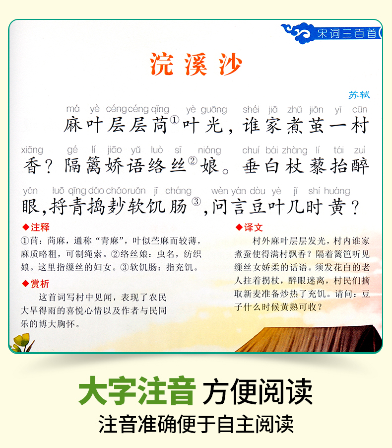 正版 宋词三百首正版全集 注音版 小学生必背古诗词300首幼儿童国学启蒙教材一二年级阅读课外书必读带拼音的早教读物完整版故事书