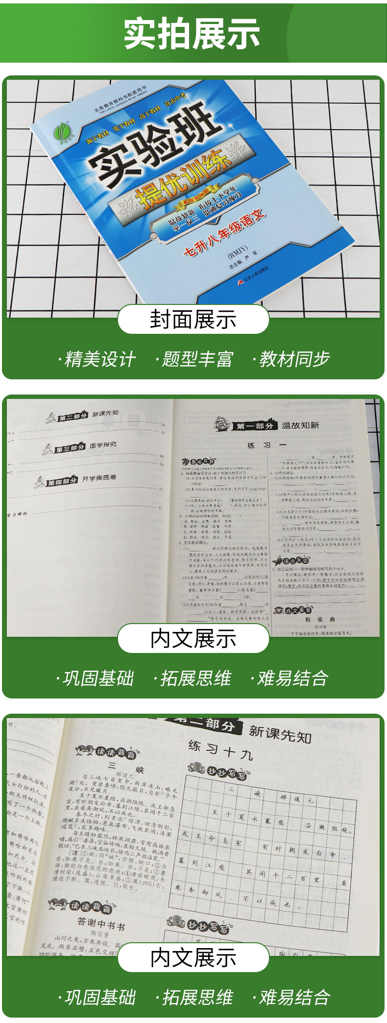 2020年版实验班提优训练七升八年级语文暑假衔接版人民教育版RMJY 暑假衔接培训班初中生语文初一升初二语文复习预习春雨教育