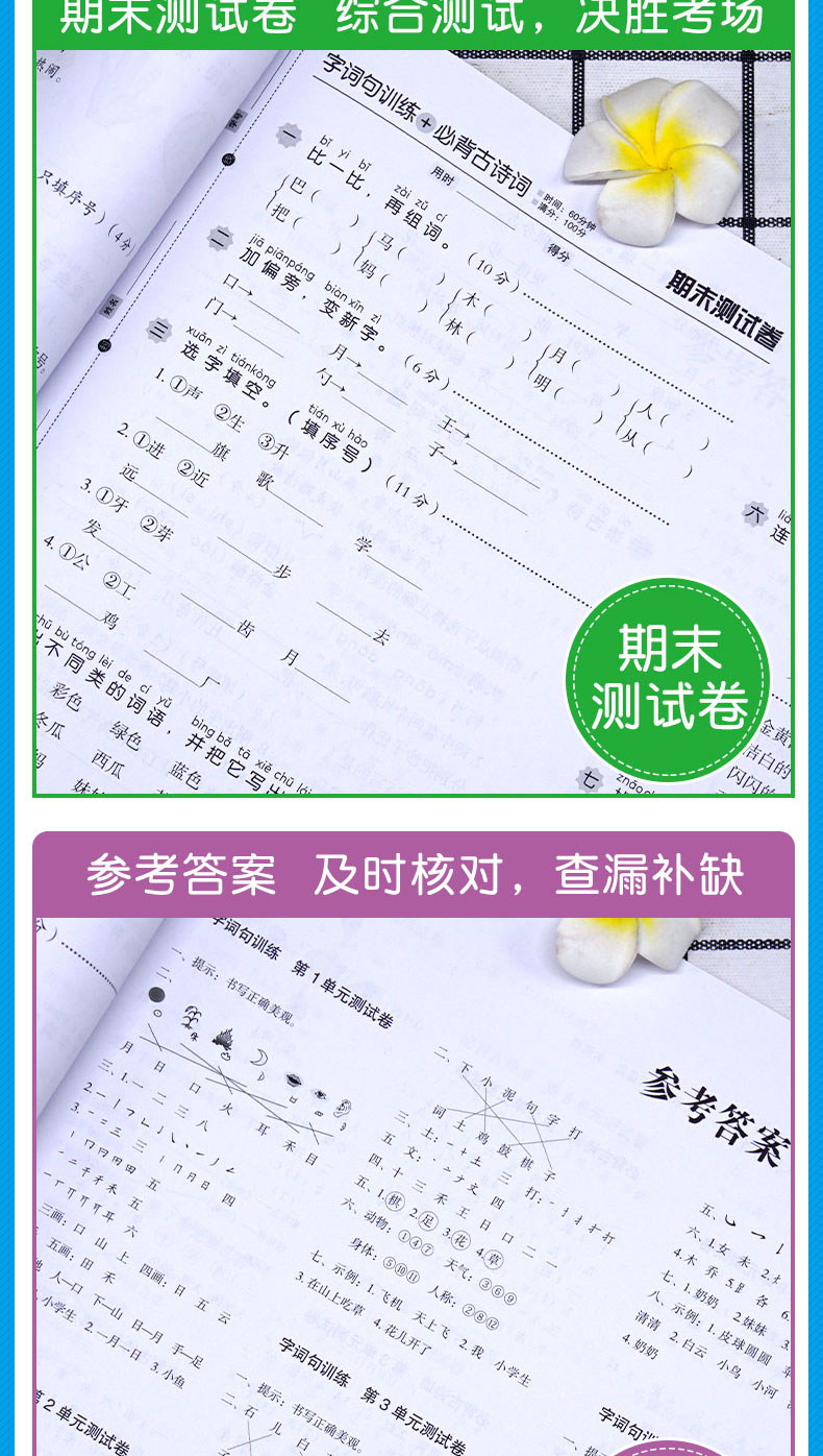 小学生一年级上册生字组词造句同步训练 必背古诗词字词句训练本试卷测试卷全套 人教版部编语文专项同步训练习册题1年级75十80首