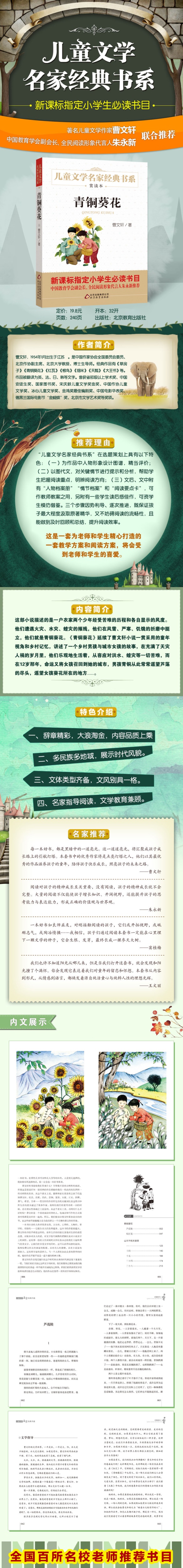 青铜葵花正版曹文轩的书完整版北京教育出版社小学生四五六年级课外书必读下册老师推荐江苏少儿阅读的畅销儿童文学故事书9-12岁
