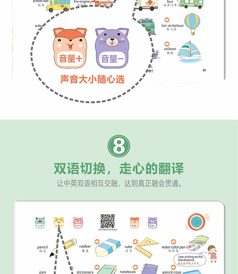 儿童英语启蒙有声绘本 幼儿英语启蒙教材入门学习书籍 手指点读英文发声单词大书 幼儿园少儿自然拼读小学二三年级四年级情景对话