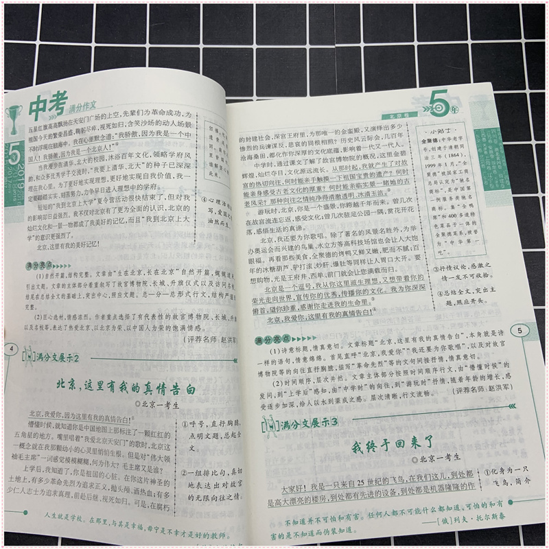 2020年新版5年中考满分作文+英语满分作文2016-2019素材精选初中版七年级八九年级优秀作文书大全中学生初一初二初三最新五年语文
