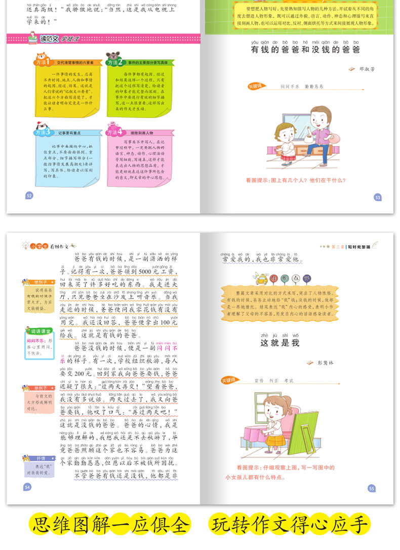 2020思维导图小学生看图作文注音版一二三年级入门训练日记辅导书好词好句好段阅读理解同步范文书作文写作技巧小学生