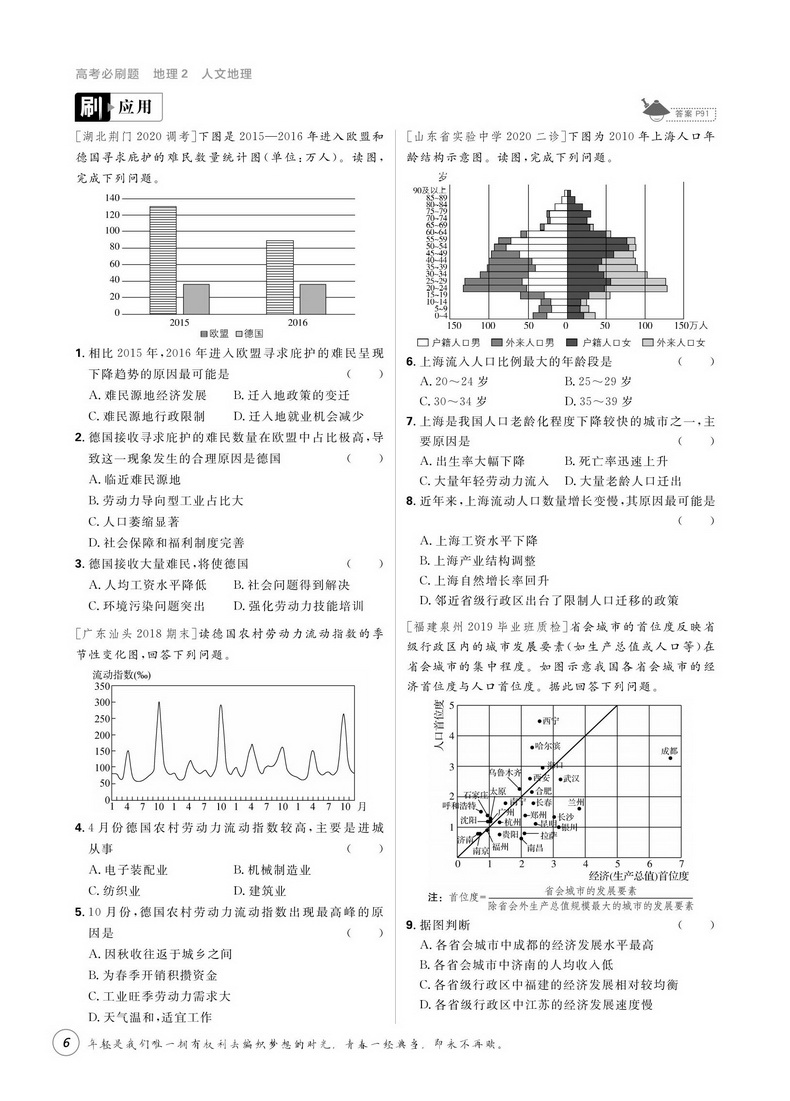 2021新版高考必刷题地理2人文地理专题突破版 高中生高一二三地理专项训练必修专题突破试卷专题提升分题型强化中学教辅书籍理想树