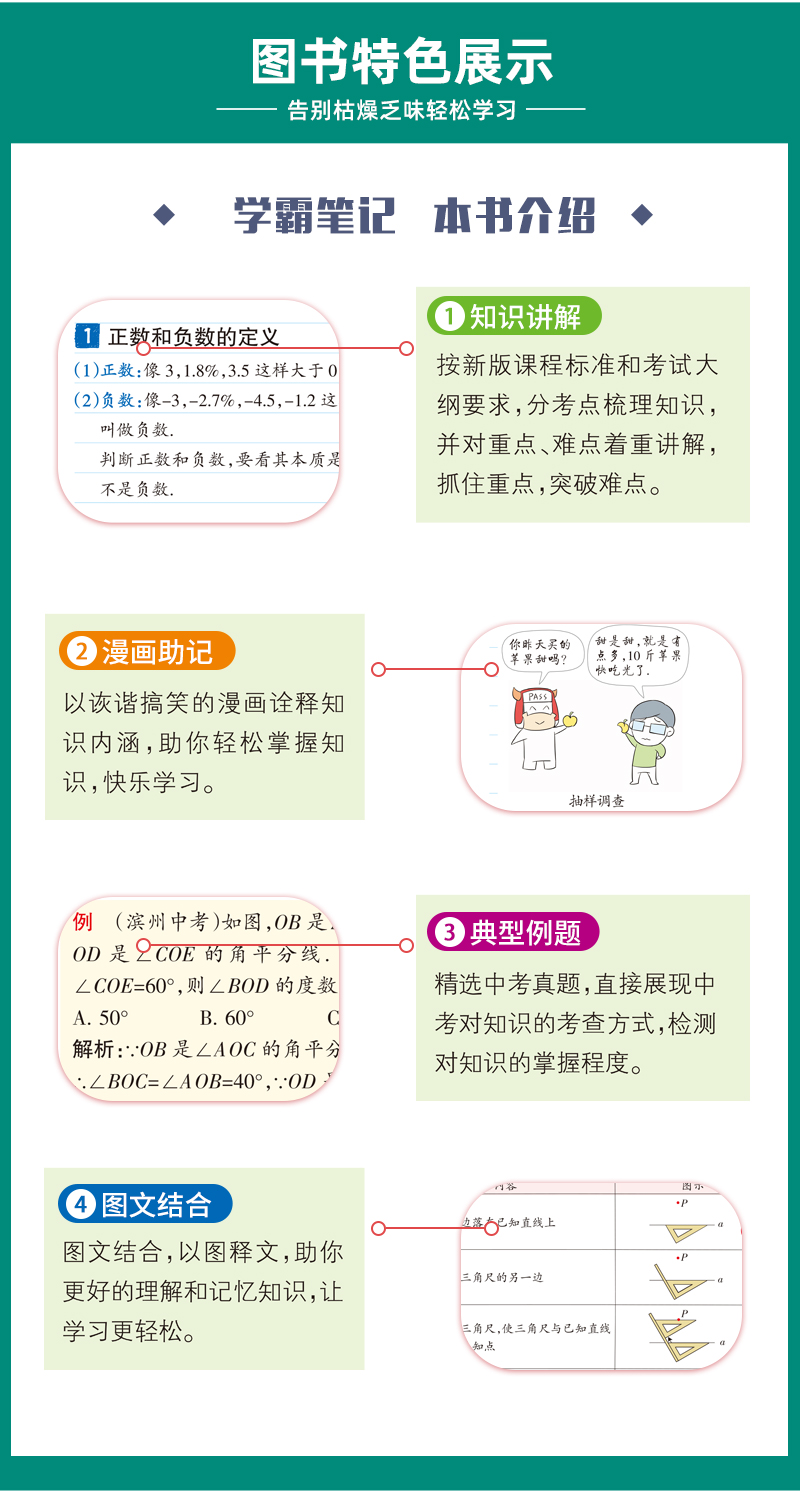 2021初中学霸笔记数学全彩通用版 初中数学知识大全知识清单 pass图书全套同步笔记 中考复习资料 初一二三上下册数学基础知识手册
