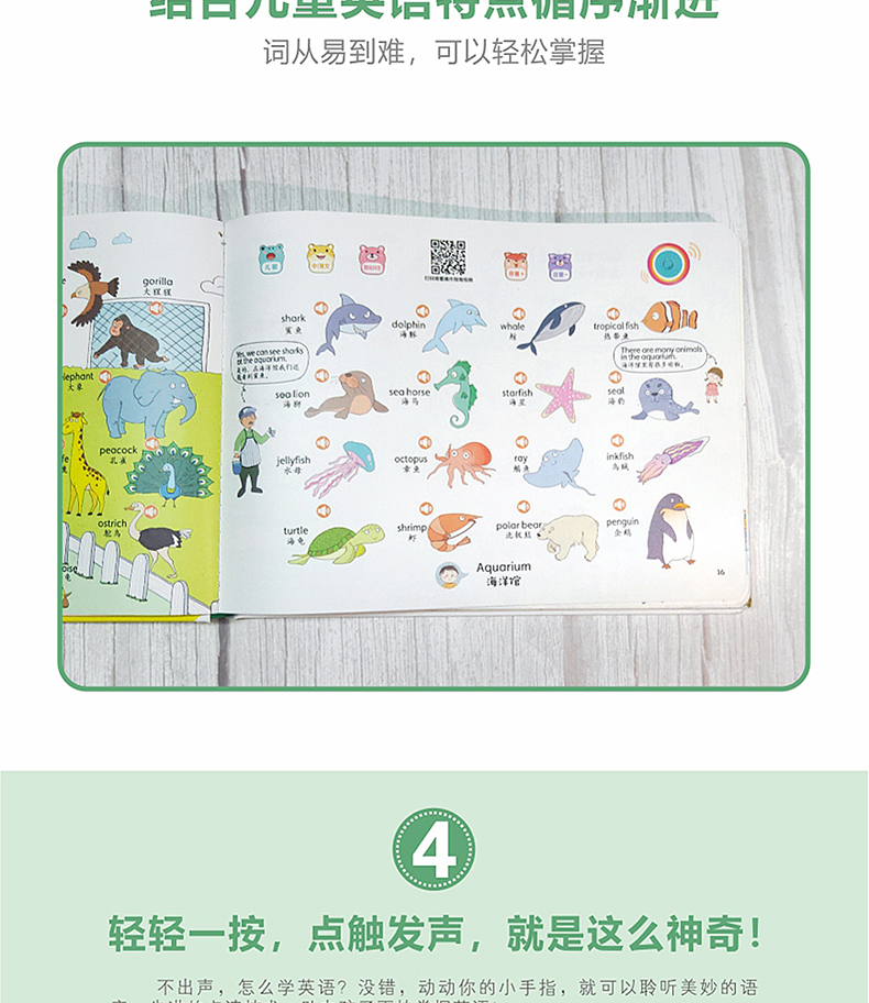 儿童英语启蒙有声绘本 幼儿英语启蒙教材入门学习书籍 手指点读英文发声单词大书 幼儿园少儿自然拼读小学二三年级四年级情景对话
