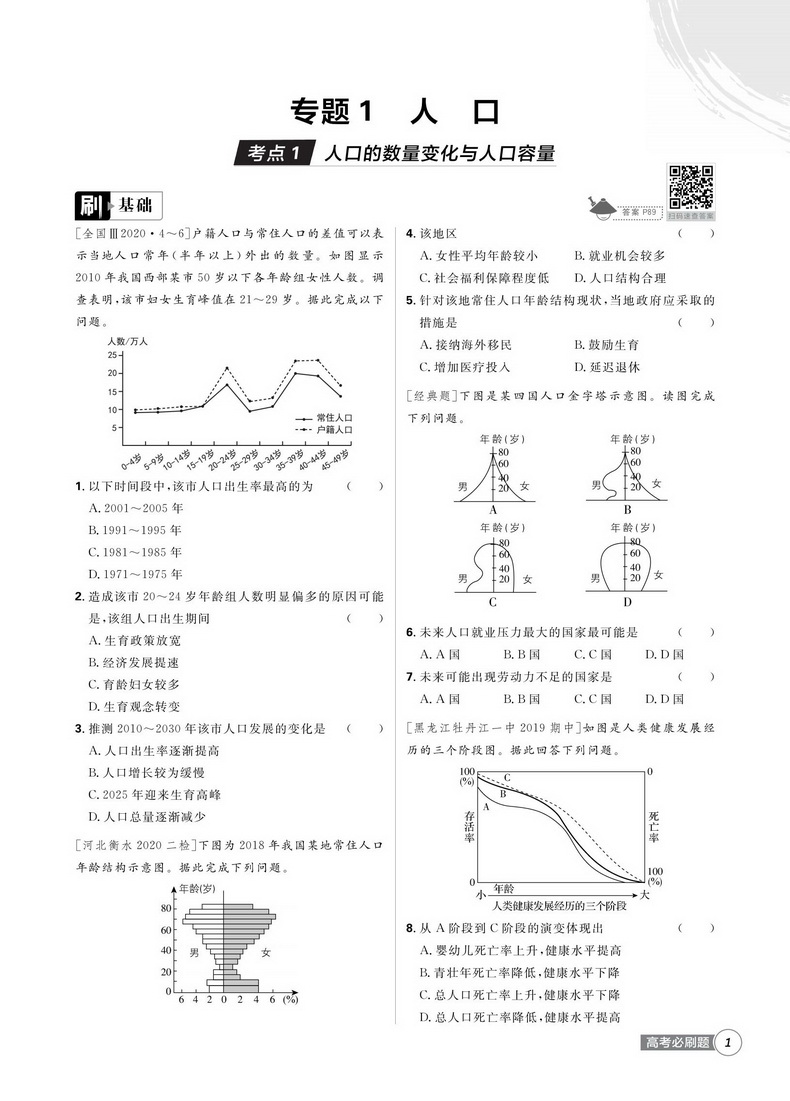 2021新版高考必刷题地理2人文地理专题突破版 高中生高一二三地理专项训练必修专题突破试卷专题提升分题型强化中学教辅书籍理想树