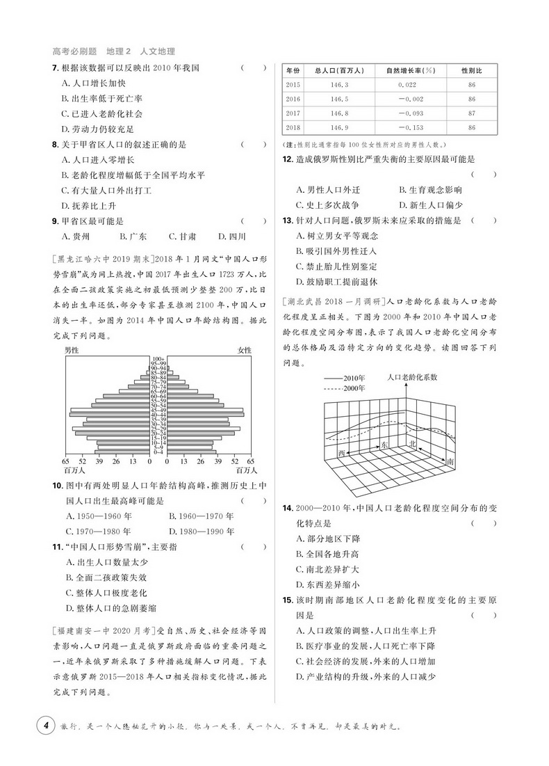 2021新版高考必刷题地理2人文地理专题突破版 高中生高一二三地理专项训练必修专题突破试卷专题提升分题型强化中学教辅书籍理想树