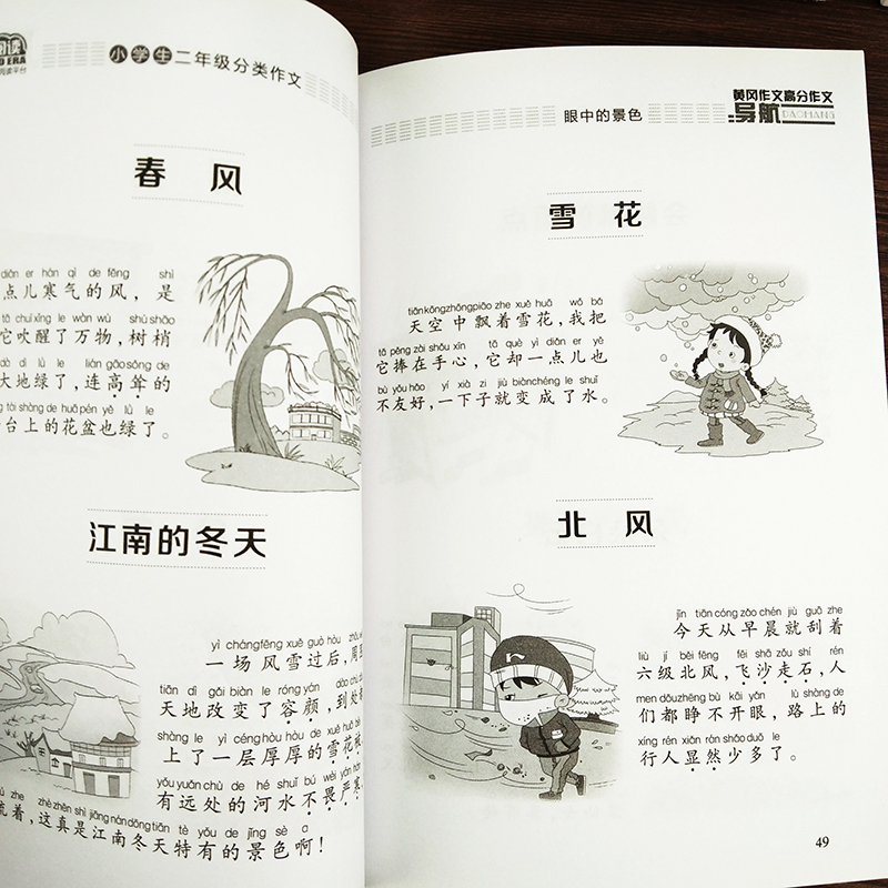 加厚版黄冈作文2020人教版二年级同步分类作文书大全注音版小学生2年级作文辅导书籍好词好句好段素材积累书全国通用带拼音插图