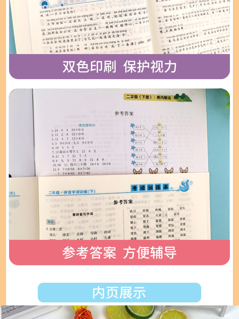 二年级下册语文数学专项同步训练11本全套 看拼音写词语阅读理解表内除法克与千克混合运算天天练 二年级下语文数学书同步练习册