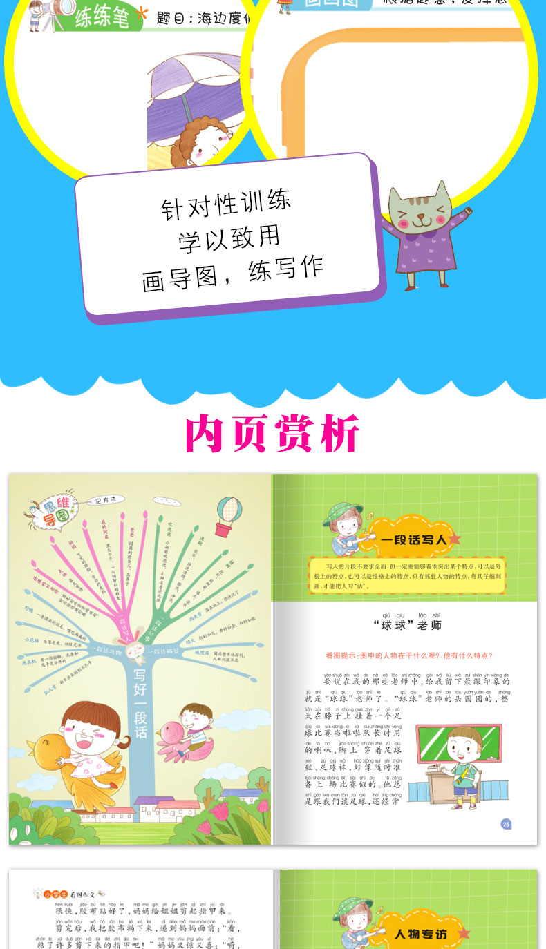 2020思维导图小学生看图作文注音版一二三年级入门训练日记辅导书好词好句好段阅读理解同步范文书作文写作技巧小学生