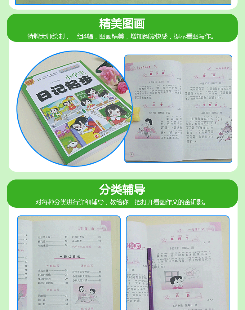 波波乌作文 小学生日记起步注音版作文书入门看图说话写话训练1-2年级一年级二年级小学生学写日记好词好句好段日记书大全辅导书