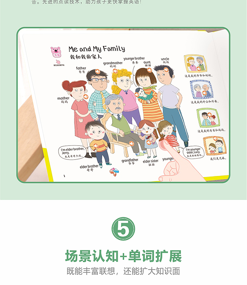 儿童英语启蒙有声绘本 幼儿英语启蒙教材入门学习书籍 手指点读英文发声单词大书 幼儿园少儿自然拼读小学二三年级四年级情景对话