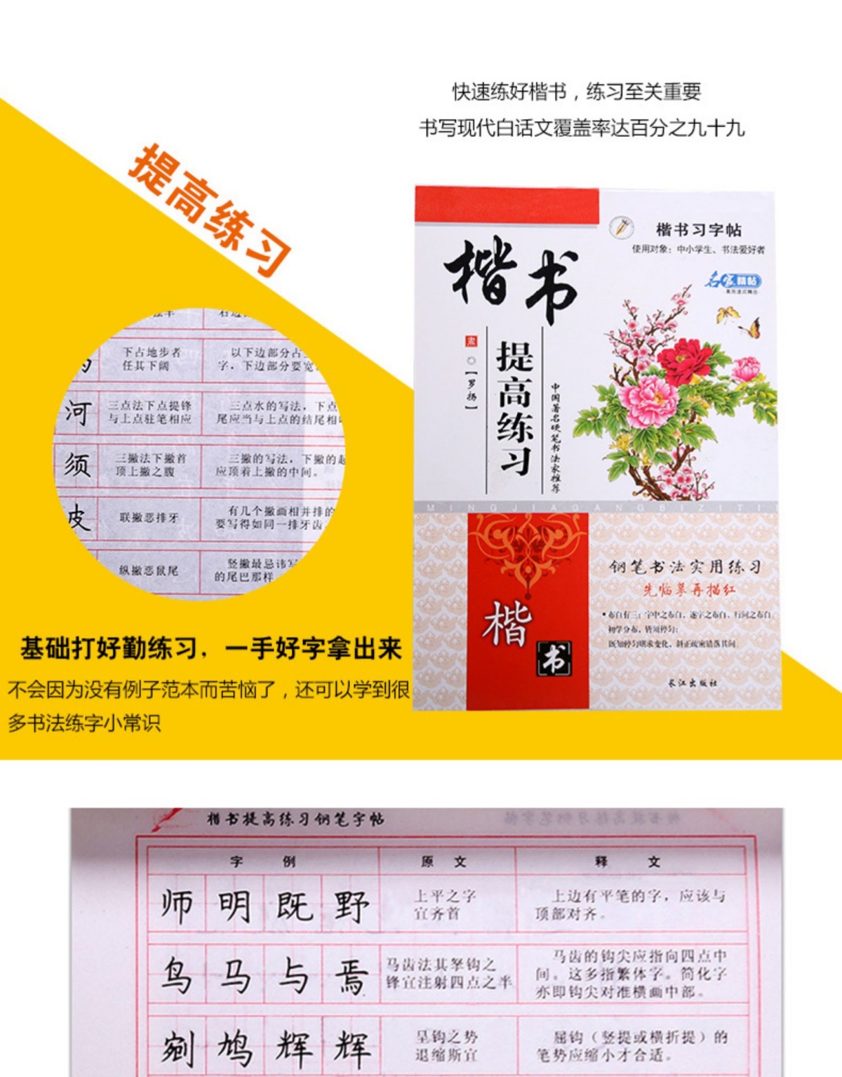 罗扬楷书基础提高练习2册正版 基础/提高练习/分类强化训练/常用标准汉字 夹蒙纸小学初高中学生成人钢笔书法实用练习写字临摹描红