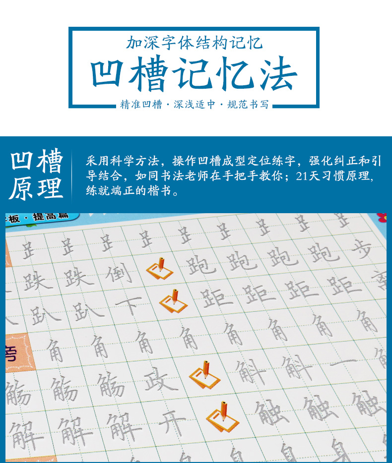 【魔幻褪色练字板】魔幻练字板楷书基础篇3本 神奇凹槽褪色英章字帖硬笔楷书入门成人书法正楷架结构临摹楷体钢笔字帖楷凹槽练字贴