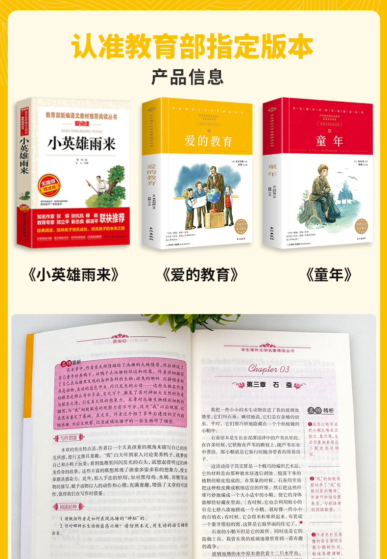 全套3册快乐读书吧六年级上册爱的教育小英雄雨来童年书高尔基正版必读的课外书指定经典书目原著小学生6年级阅读书籍老师推荐名著