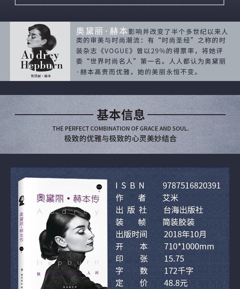 奥黛丽.赫本传  有些风华，只属于一个年代，而有些美丽，却可以成为经典 向你讲述一个集优雅、精致、美