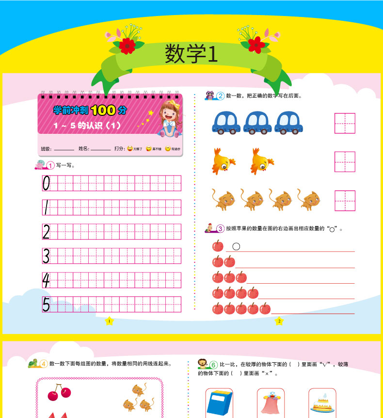 学前冲刺100分测试卷全6册 学前班幼儿园幼小衔接整合教材数学语言拼音 幼小衔接一日一练