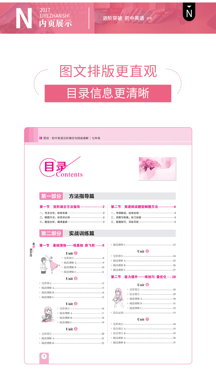 2020易佰图书七年级进阶突破初中英语完形填空与阅读理解+组合训练168篇初一上下册中学生专项测试