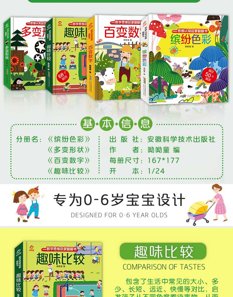 幼儿认知小百科0~4岁全4册数学思维绘本图书 宝宝书籍 儿童绘本0-3岁婴儿读物撕不烂启蒙认知早教书