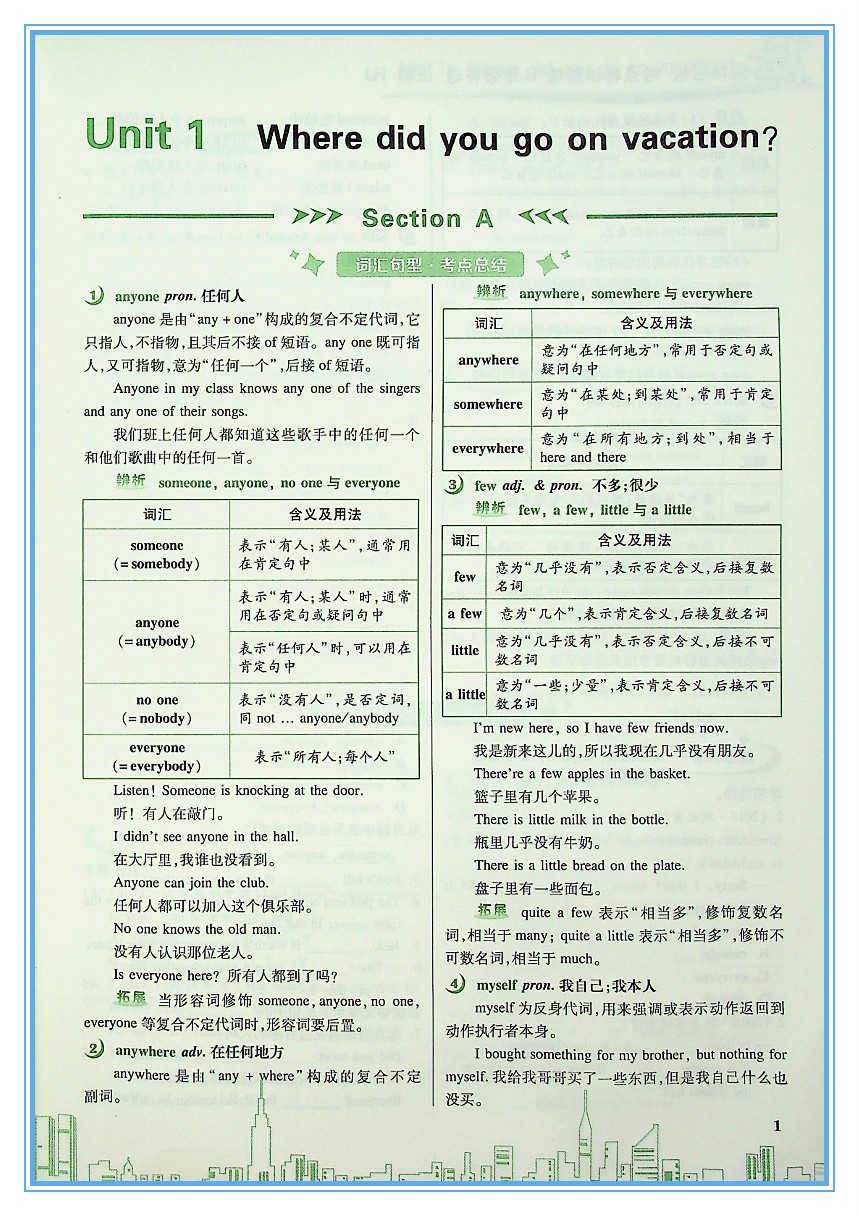 走向名校八年级英语上册考点精讲精练学霸考点笔记七年级英语考点集训英语语法练习词汇句式