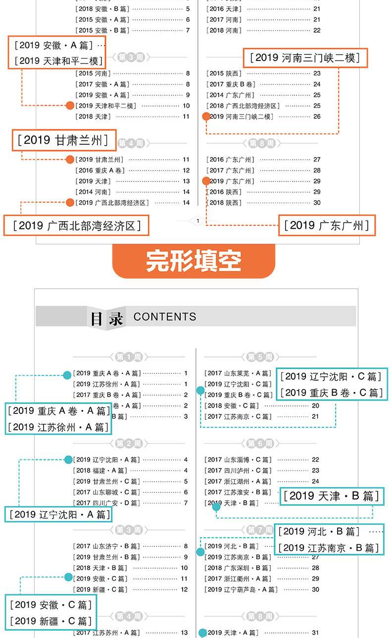 周计划 初中英语完形填空+阅读理解高效训练 七年级 中考英语真题模拟练习题 初一英语专项训练完型填空 全2册